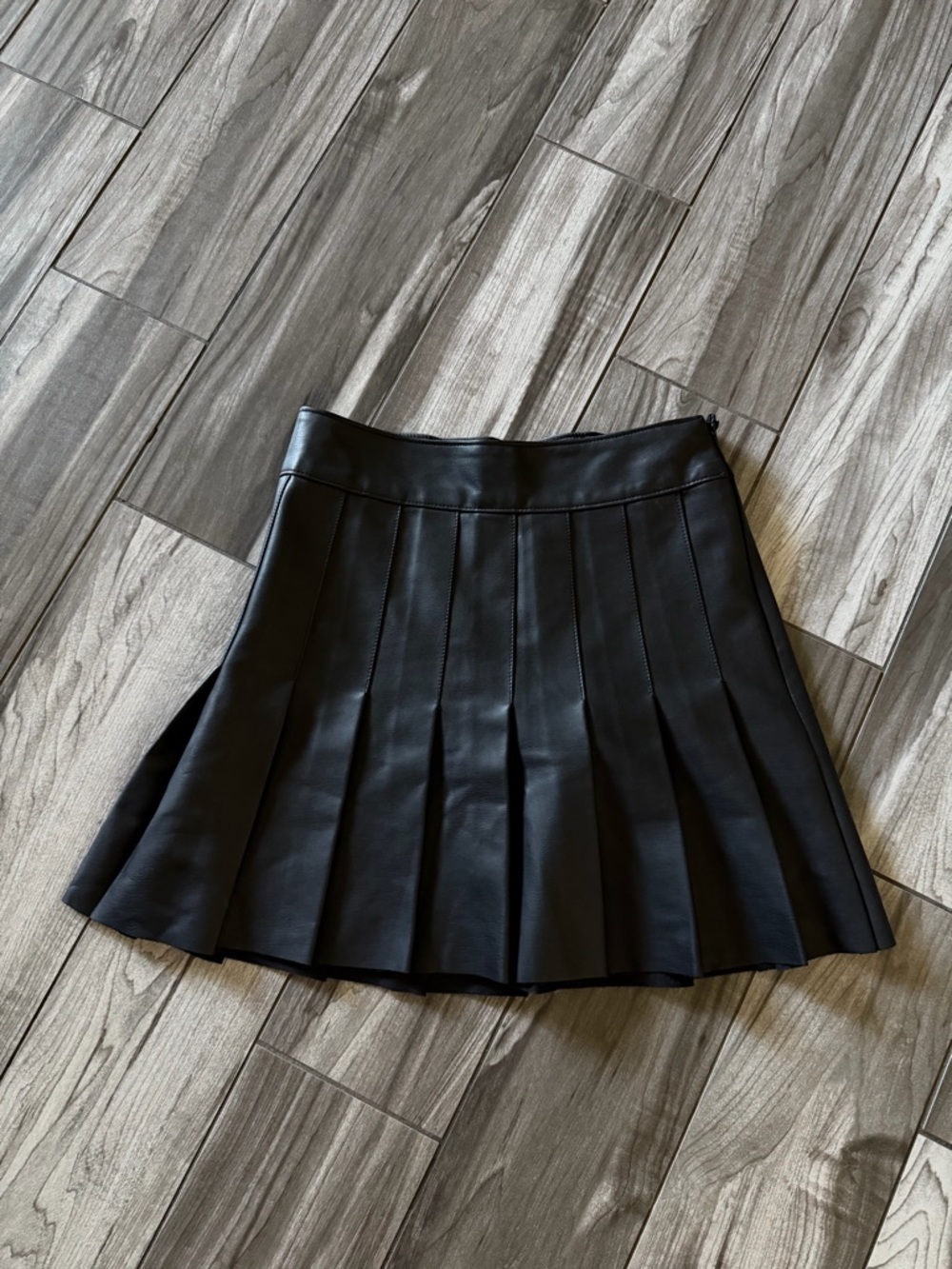 Abercrombie & Fitch Vegan Black Pleated Faux Leather Mini Skirt